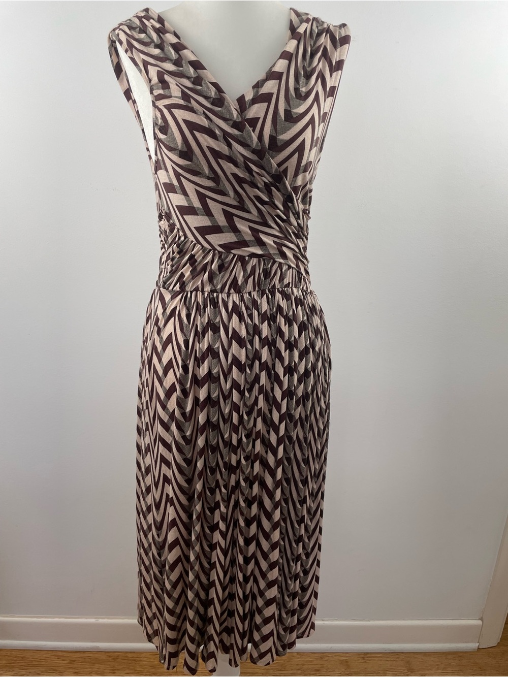 Plenty by Tracey Reese Sleeveless Sz S Chevron Chocolate Wrap Midi Dress